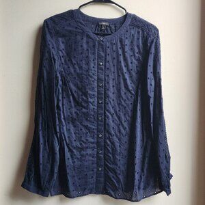 Talbots Navy Blue Eyelet Lace Button Down Shirt Size Medium